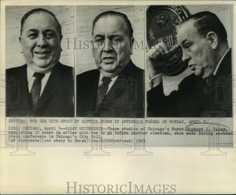 1965 Press Photo Faces of Chicago Mayor Richard J. Daley in his years in office- Historic Images