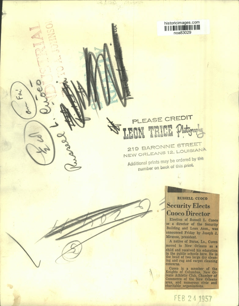 1957 Press Photo Russell Cuoco, Director of Security Building Loan Association