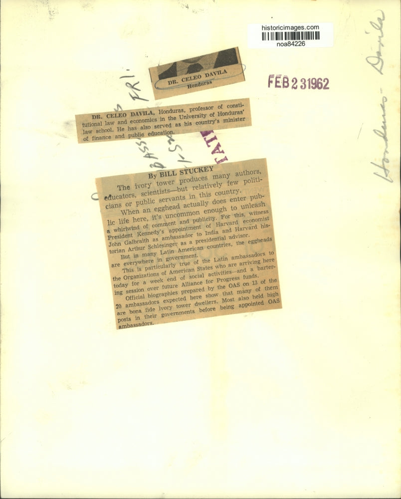 1962 Press Photo Doctor Celeo Davila, Honduras Professor of Constitutional Law