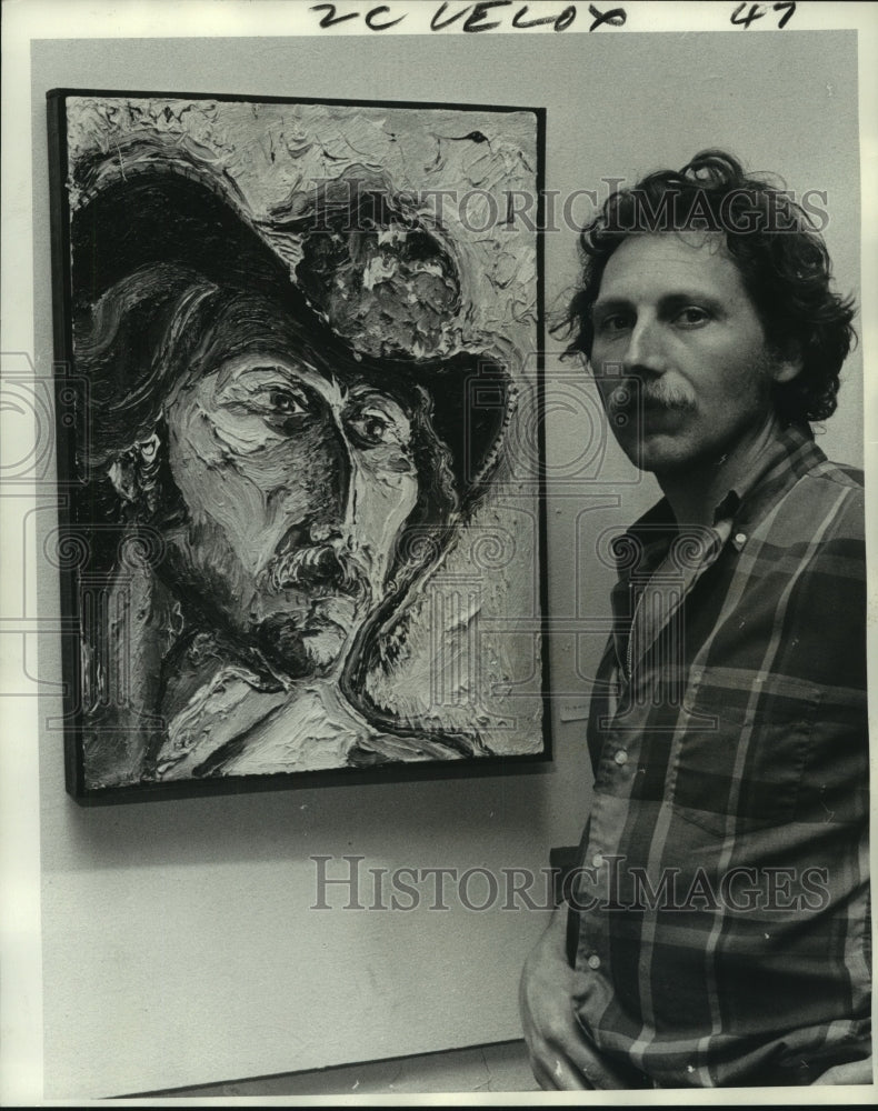 1975 Press Photo Peter Dean and one of his self-portraits at Bienville Gallery- Historic Images