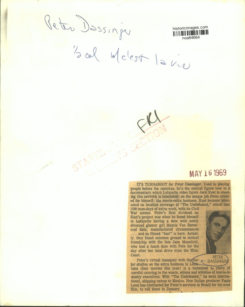 1969 Press Photo Peter Dassinger to be featured in Jack East documentary