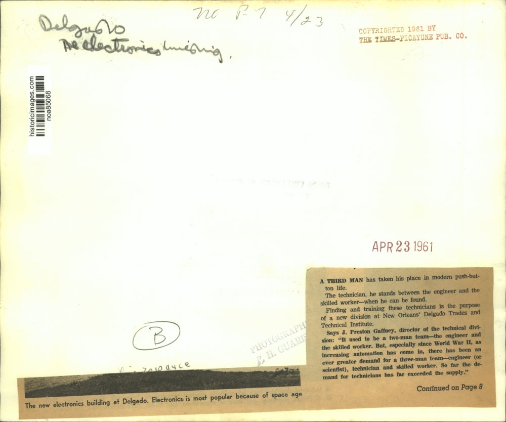 1961 Press Photo Delgado Trades & Technical Institute new electronics building