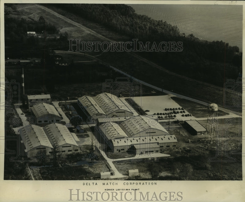 Load image into Gallery viewer, 1952 Press Photo Aerial view of Delta Match Corp. plant on the Mississippi River
