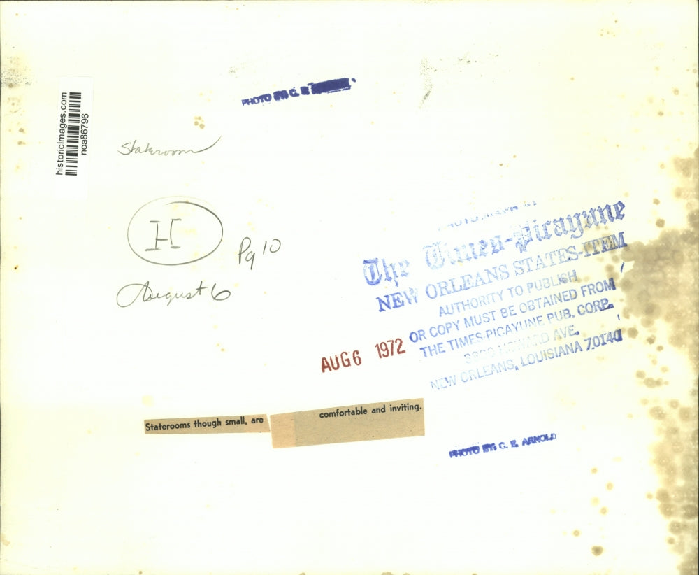 1972 Press Photo Staterooms though small are comfortable and inviting.