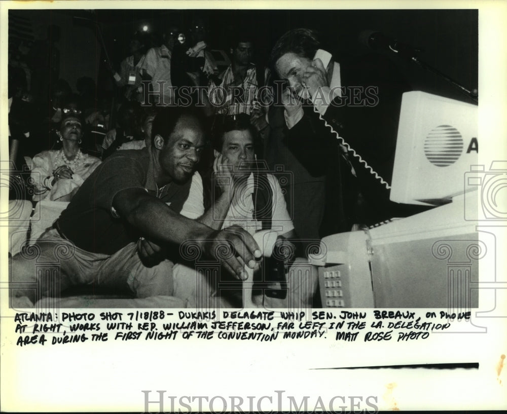 1988 Press Photo Senator John Breaux on the phone during 1st night of convention- Historic Images