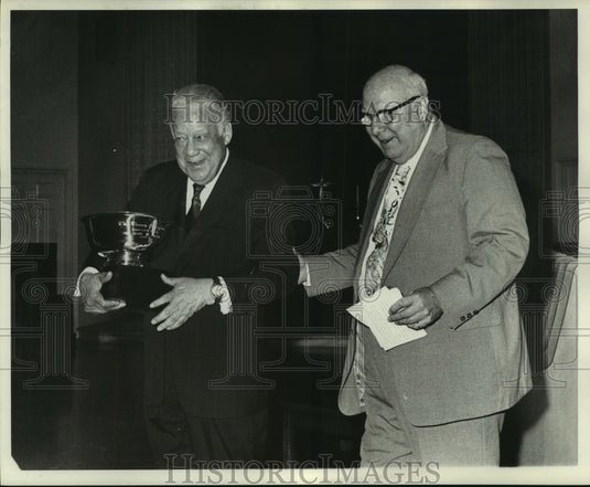 1977 Press Photo Dr. Albert Dent With Silver Cup and Other Man- Historic Images