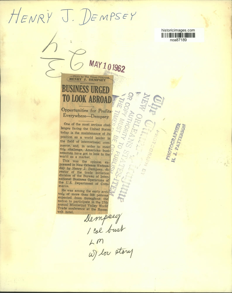 1962 Press Photo Henry J. Dempsey, of Bureau of International Business Operation