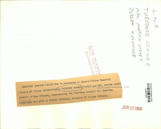 1966 Press Photo American Judaism Collection presented to Howard-Tilton Library