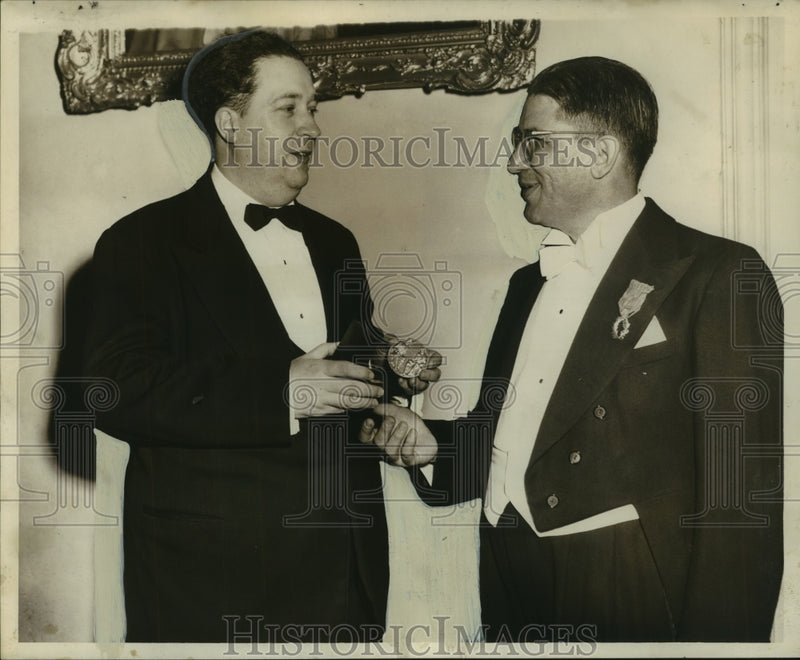 Load image into Gallery viewer, 1951 Press Photo Rene de Messieres and James F. Bezou at Award Ceremony
