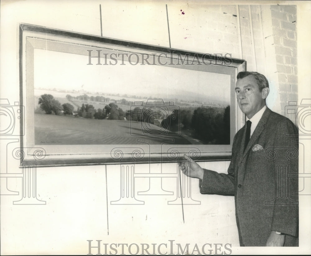 1969 Press Photo William Dillon, Director of Bryant with Stanley Crane Painting- Historic Images