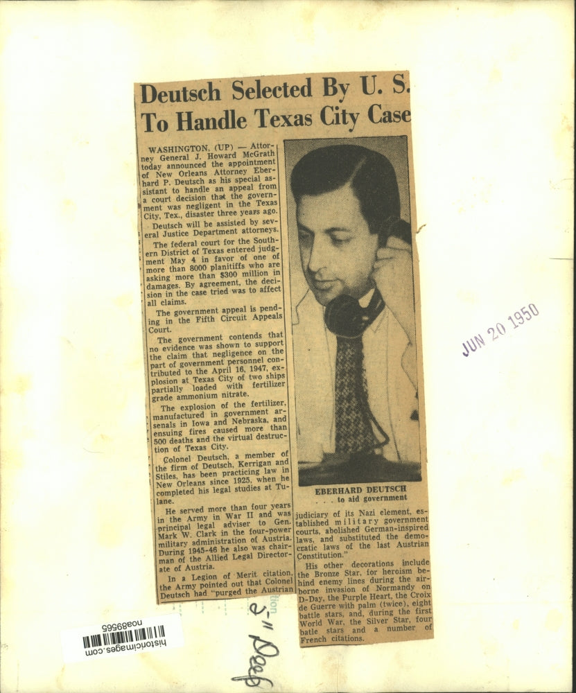 1950 Press Photo Eberhard P. Deutsch, Special Assistant to the Attorney General