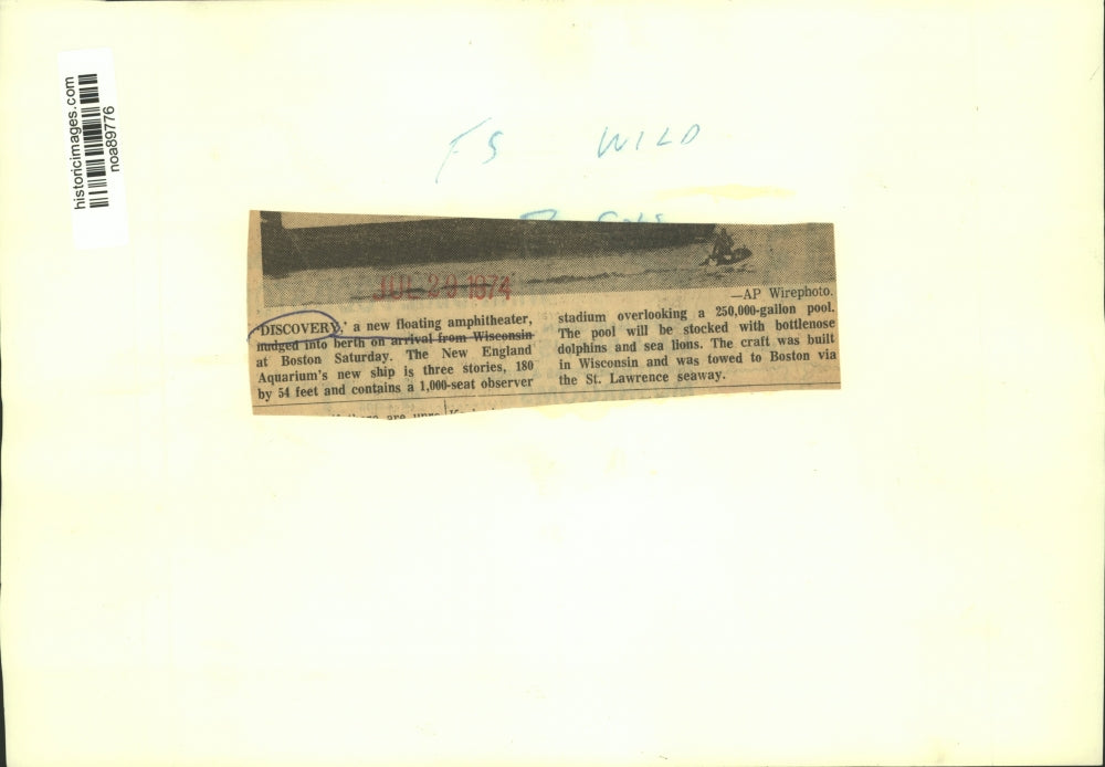 1974 Press Photo Discovery towed to Boston via the St. Lawrence seaway