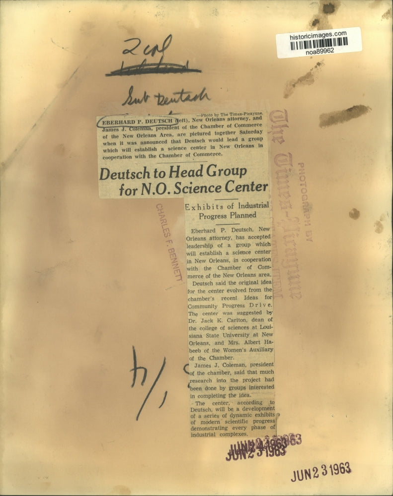 1963 Press Photo Lead a group to establish a science center in New Orleans