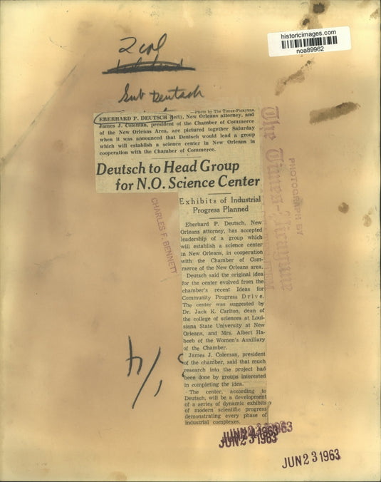 1963 Press Photo Lead a group to establish a science center in New Orleans