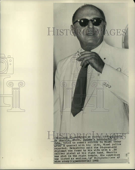 1961 Press Photo Alberto de Obarrio, Panama's Ambassador to Cuba- Suicide