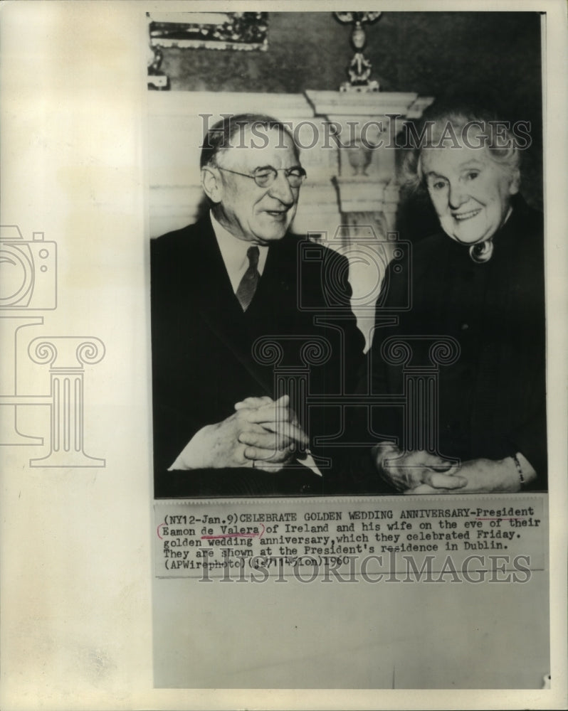 1960 Press Photo President Eamon de Valera &amp; wife celebrates golden anniversary