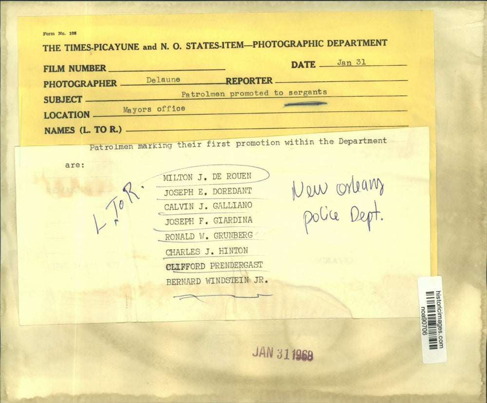 1968 Press Photo New Orleans Patrolmen Mark First Promotion Within Department