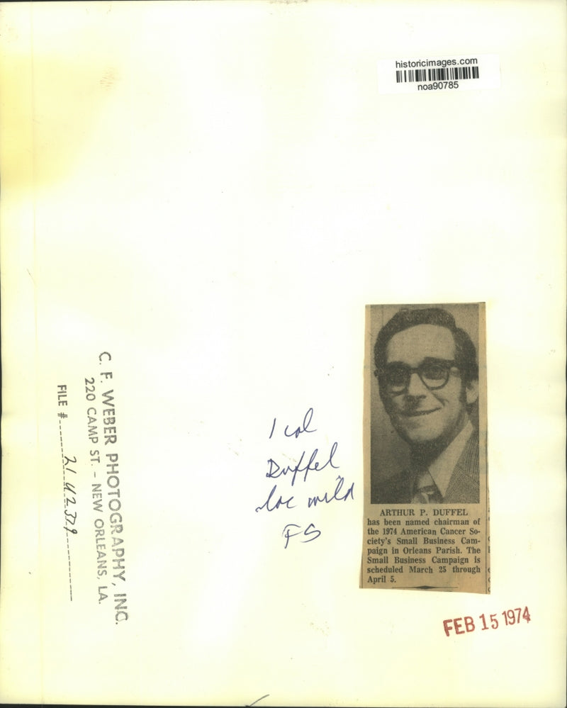 Load image into Gallery viewer, 1974 Press Photo American Cancer Society Campaign Chairman Arthur Duffel

