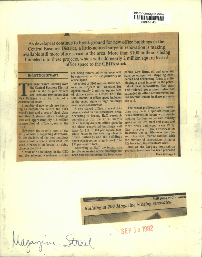 1982 Press Photo Building at 209 Magazine Street under renovation - noa92345