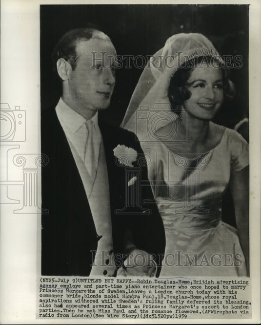 1959 Press Photo Robin Douglas-Home marries blonde model Sandra Paul in London