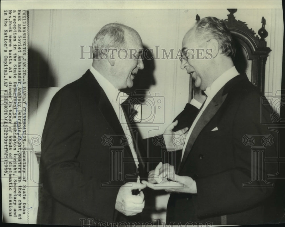 1966 Press Photo Dean Rusk meets with Ambassador Anatoly Dobrynin in Washington