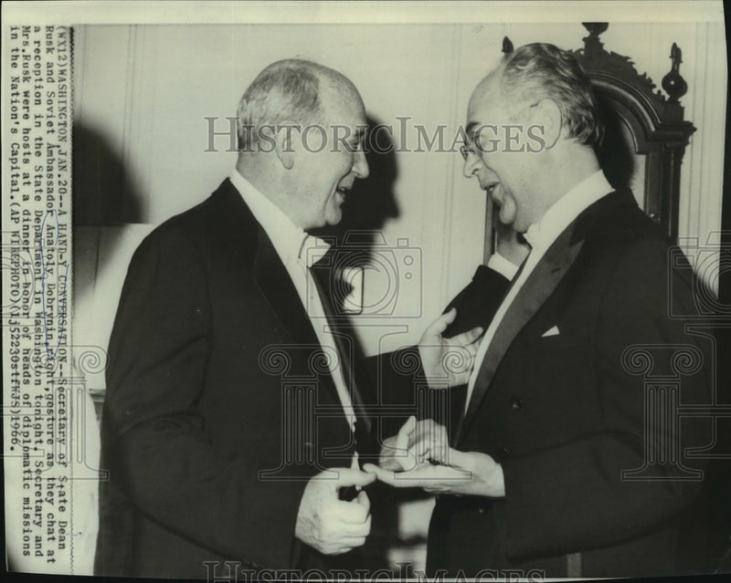 Load image into Gallery viewer, 1966 Press Photo Dean Rusk meets with Ambassador Anatoly Dobrynin in Washington
