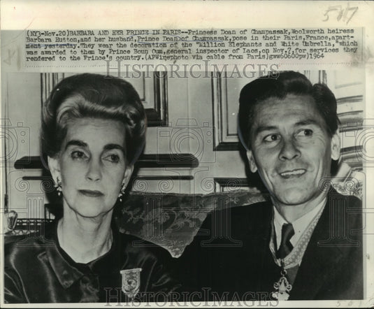 1964 Press Photo Barbara Hutton and husband, Prince Doan of Champassak in Paris