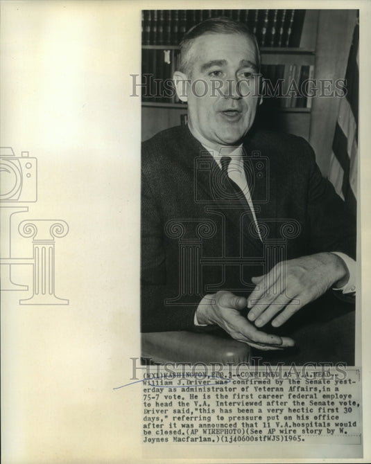 1965 Press Photo William Driver, Administrator of Veteran Affairs. - noa93960