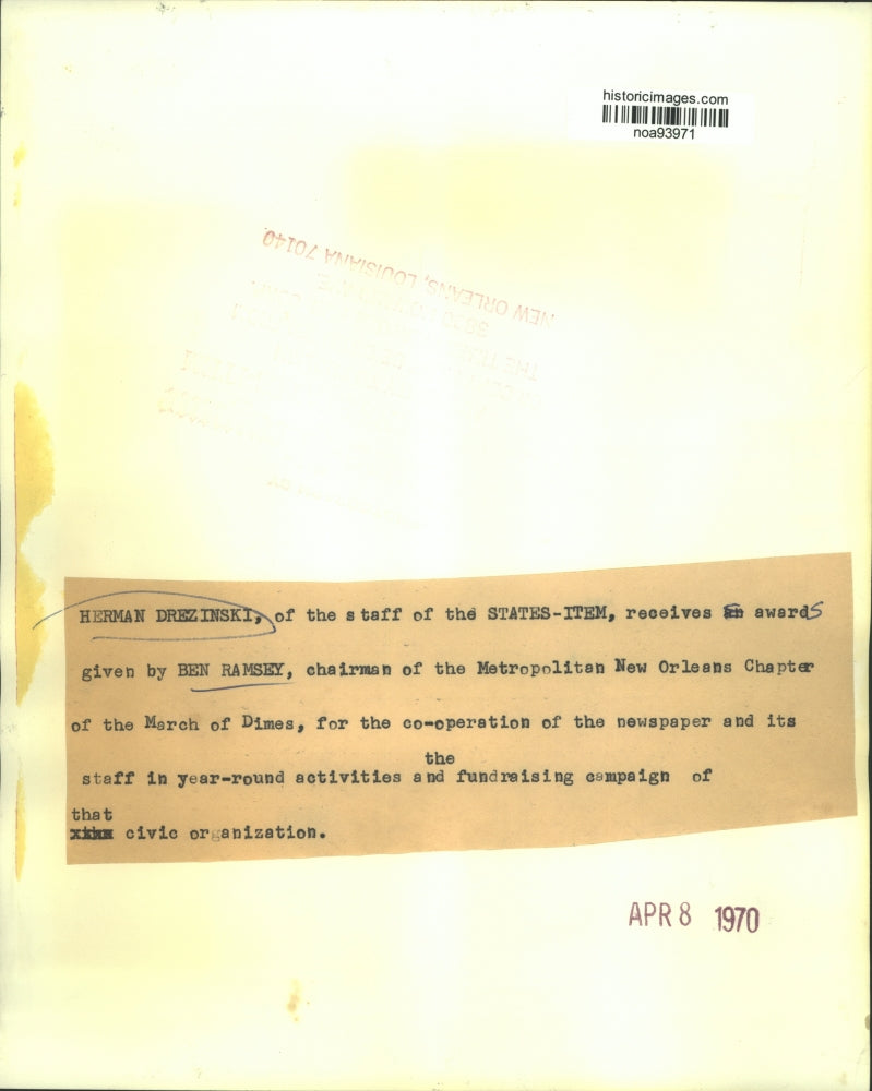 1970 Press Photo March of Dimes - Herman Drezinski and Ben Ramsey, New Orleans