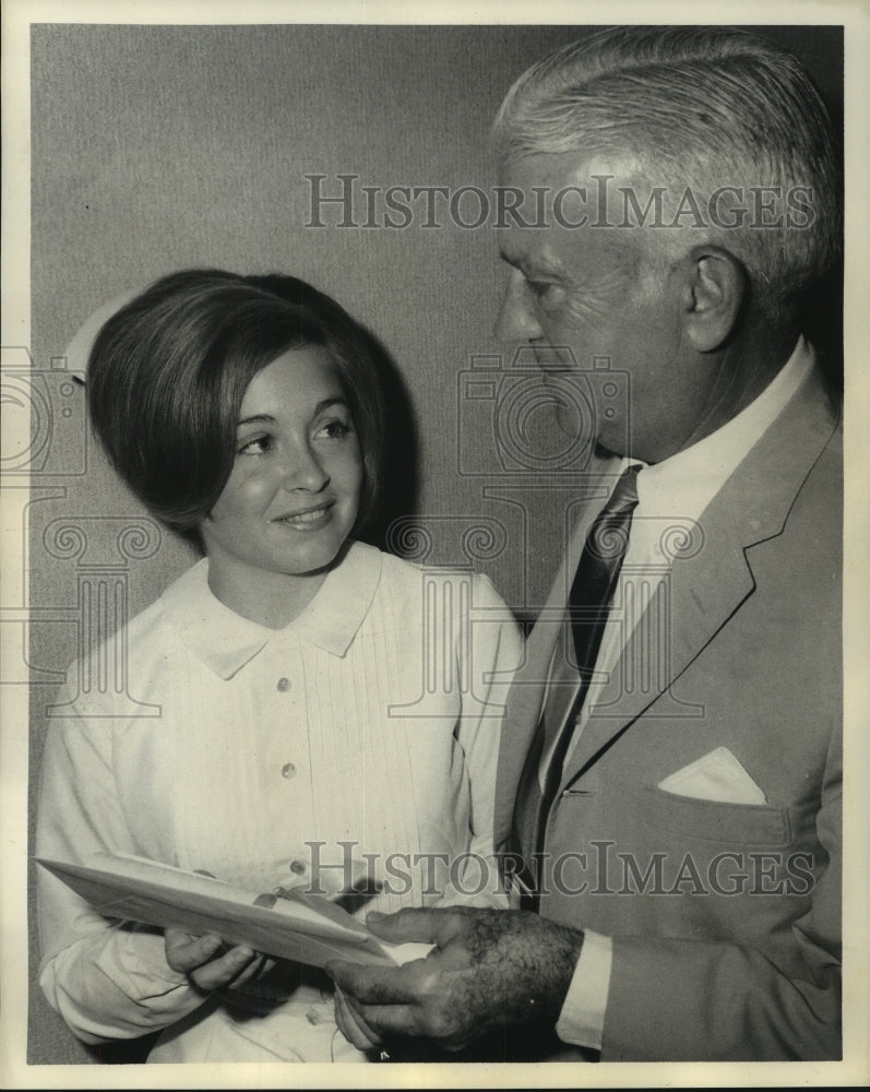 Load image into Gallery viewer, 1968 Press Photo Touro Award winner, Sandra Drexel with Leonard Lexy.
