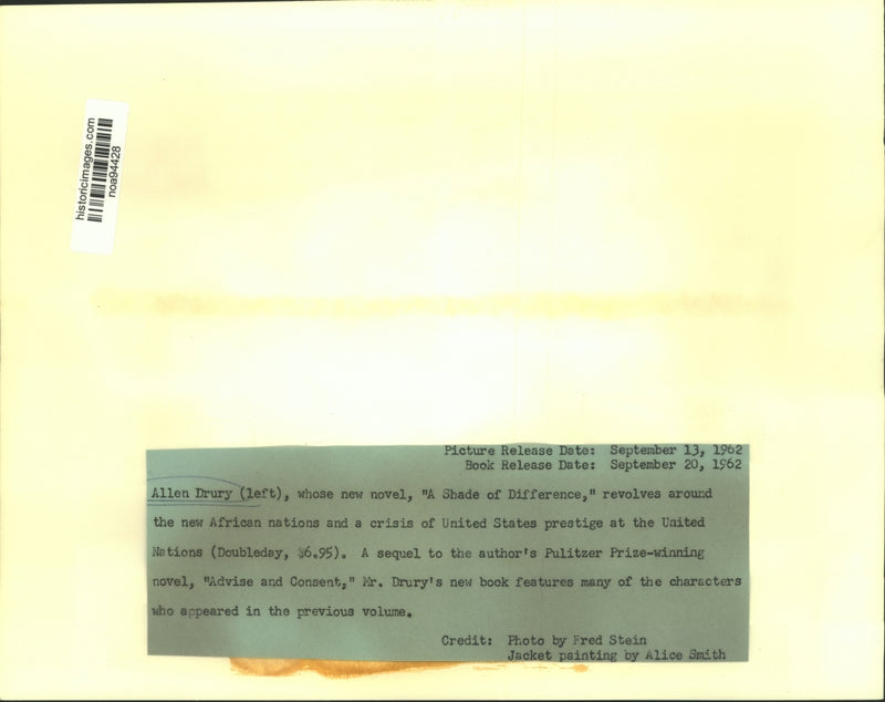 Load image into Gallery viewer, 1962 Press Photo Allen Drury, author of the novel, A Shade of Difference.
