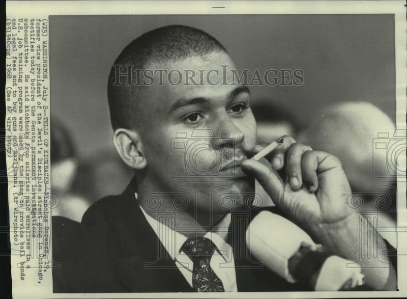 Load image into Gallery viewer, 1968 Press Photo Nicholas Dorenzo of Devil's Disciples street gang in Chicago.
