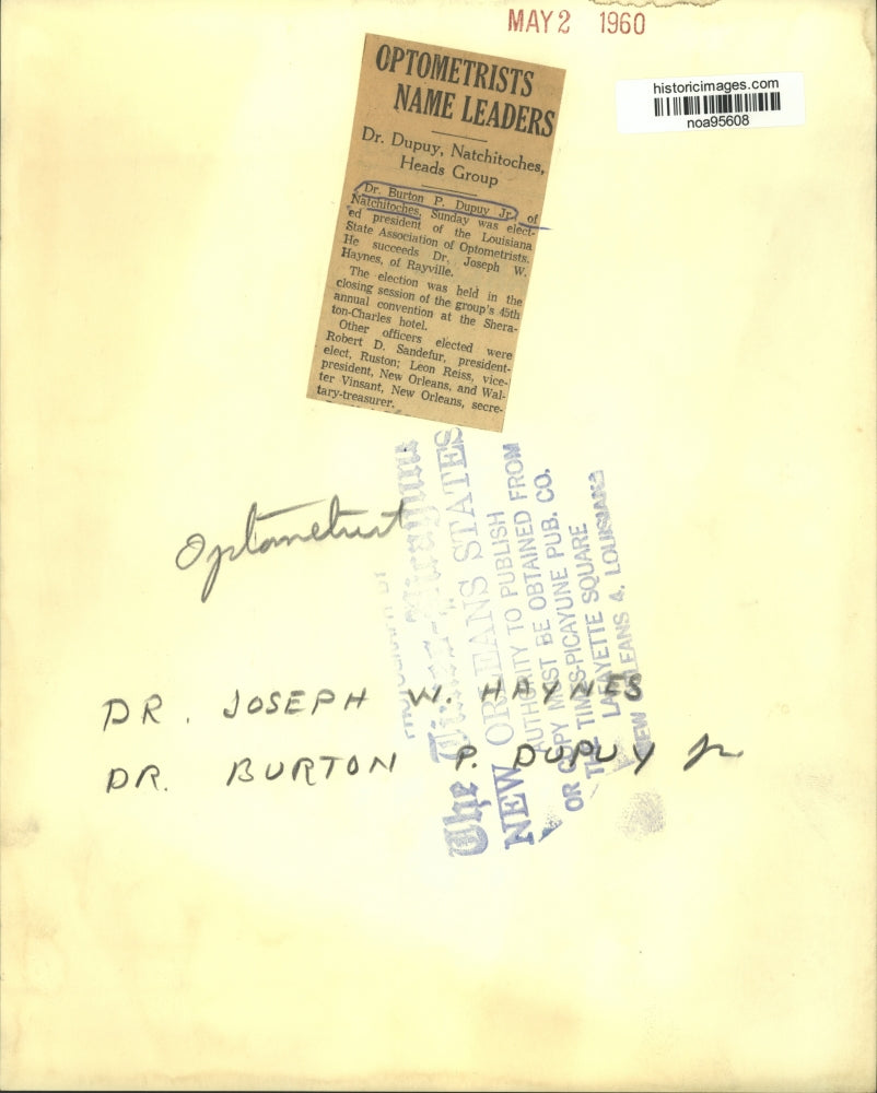 1960 Press Photo Dr Burton Dupuy Jr- Louisiana State Association of Optometrists