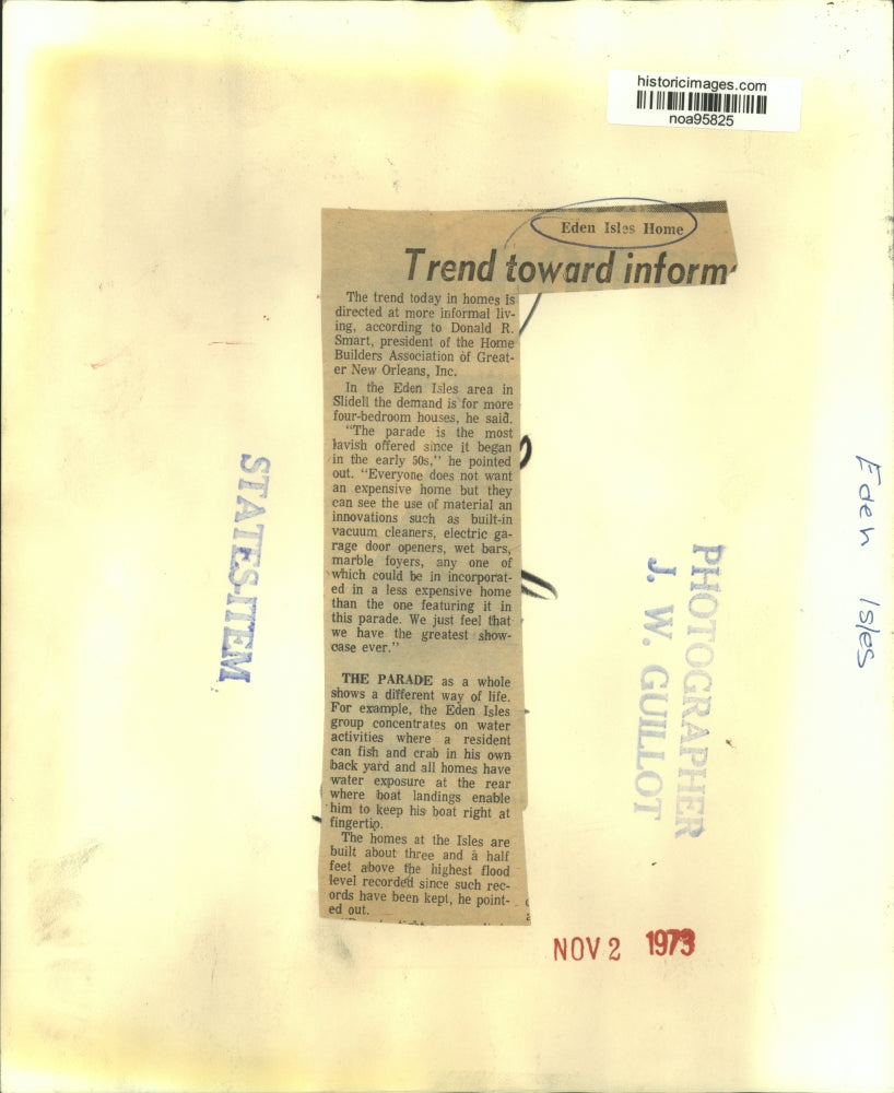 1973 Press Photo Eden Isles trends toward more informal living, New Orleans