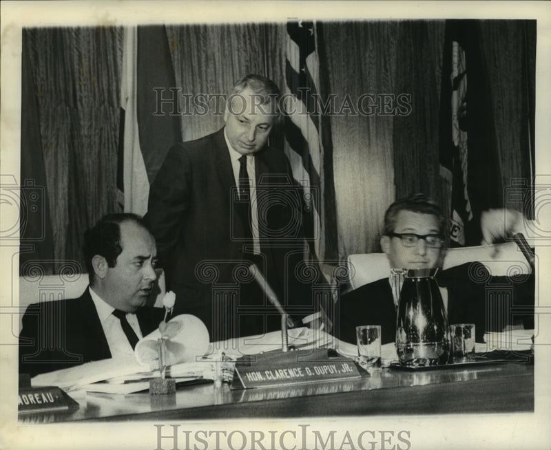 Load image into Gallery viewer, 1966 Press Photo Honorable Clarence O. Dupuy, Jr. at a speakers table
