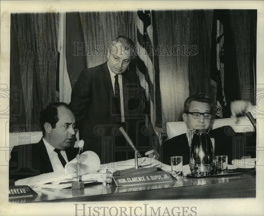 1966 Press Photo Honorable Clarence O. Dupuy, Jr. at a speakers table