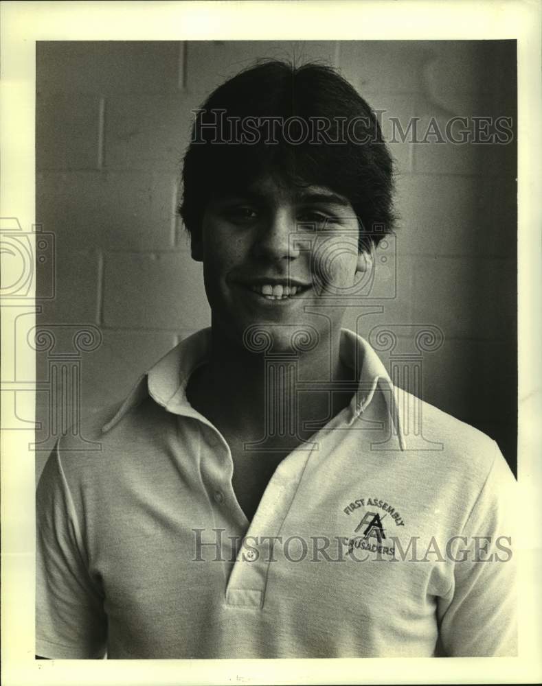 1984 Press Photo Prep Baseball player Mark Dunn at First Assembly School- Historic Images