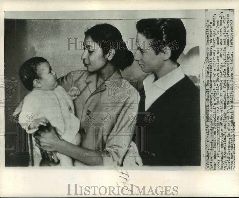 1959 Press Photo Sonali Das Gupta with daughter & stepson at nurse's home, Paris- Historic Images