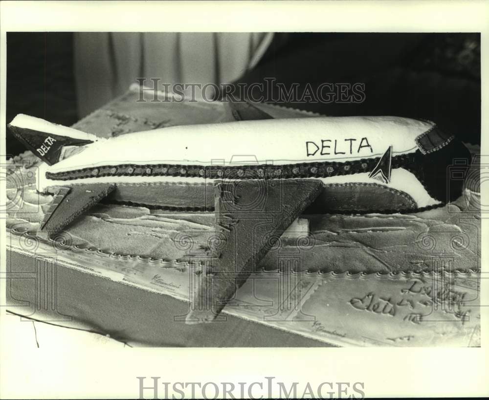 1985 Press Photo Easter Seal Society cake contest, Delta airplane design- Historic Images