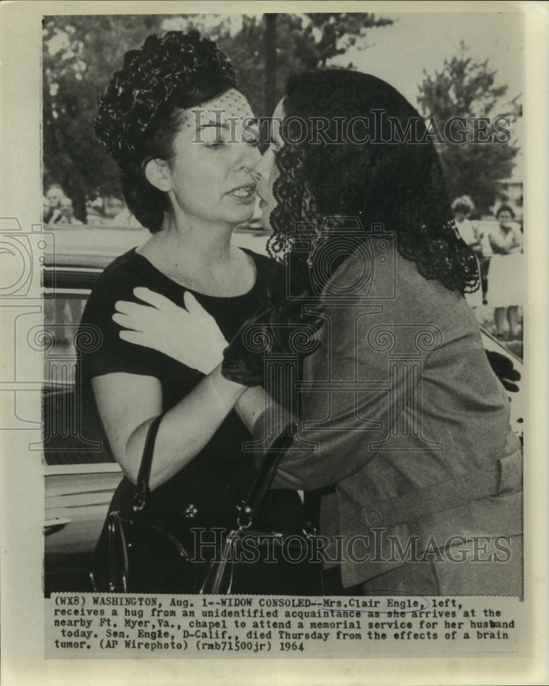 Load image into Gallery viewer, 1964 Press Photo Mrs. Clair Engle Comforted at Memorial Service of Her Husband
