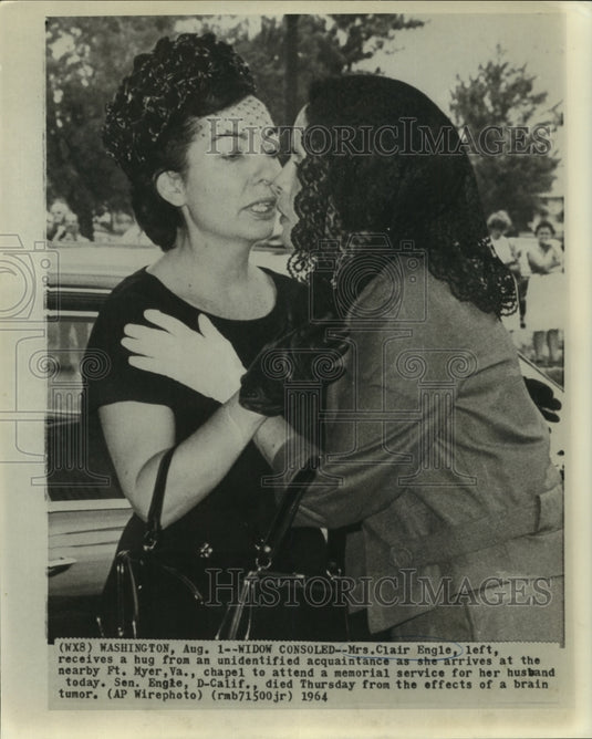 1964 Press Photo Mrs. Clair Engle Comforted at Memorial Service of Her Husband