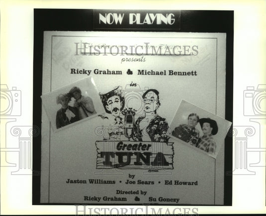 1993 Press Photo Lobby poster for "Greater Tuna" at Rivertown Reparatory Theatre- Historic Images