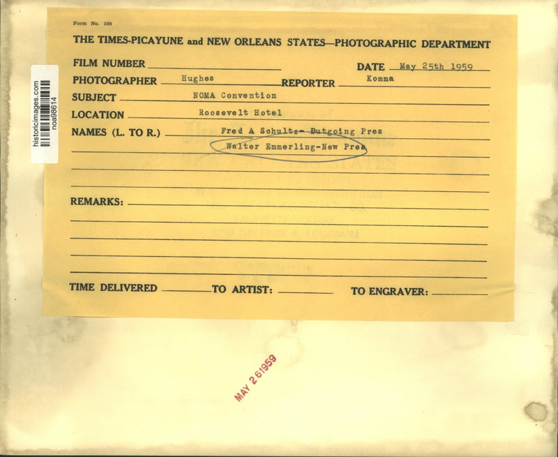 Load image into Gallery viewer, 1959 Press Photo FredSchultz, &amp; Walter Emmerling new president of NOMA.
