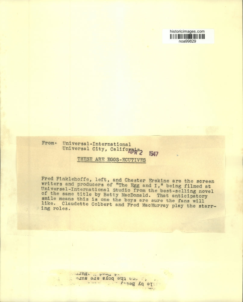 1947 Press Photo Fred Finklehoffe & Chester Erskine, producers of The Egg and I