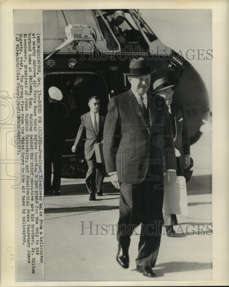 Load image into Gallery viewer, 1959 Press Photo President Eisenhower walks from helicopter at Andrews Air Base
