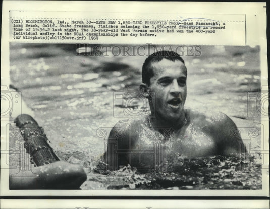 1969 Press Photo Swimmer Hans Fassnacht finished 1,650-yard freestyle in NCAA