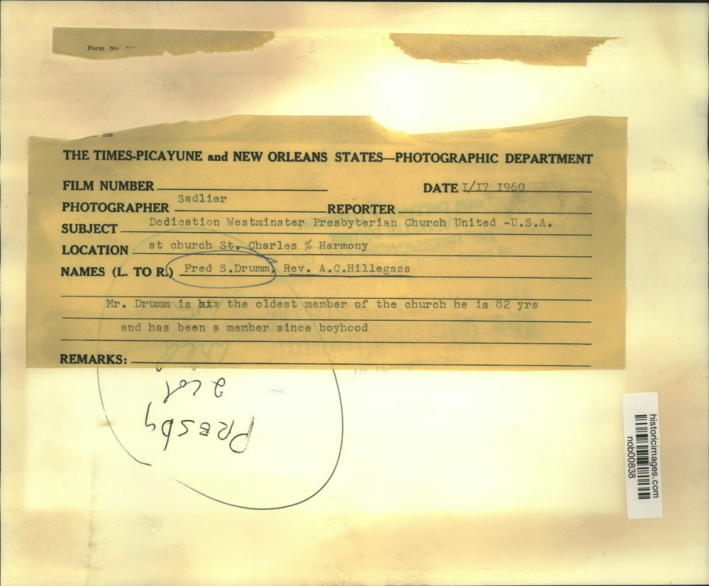 1960 Press Photo Fred S. Drumm and Reverend A. C. Hillegass, Presbyterian Church