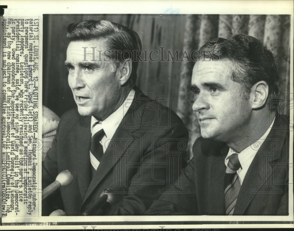 1972 Press Photo Dem. Edward L. Dowd and Sen. Thomas F. Eagleton speak to press- Historic Images