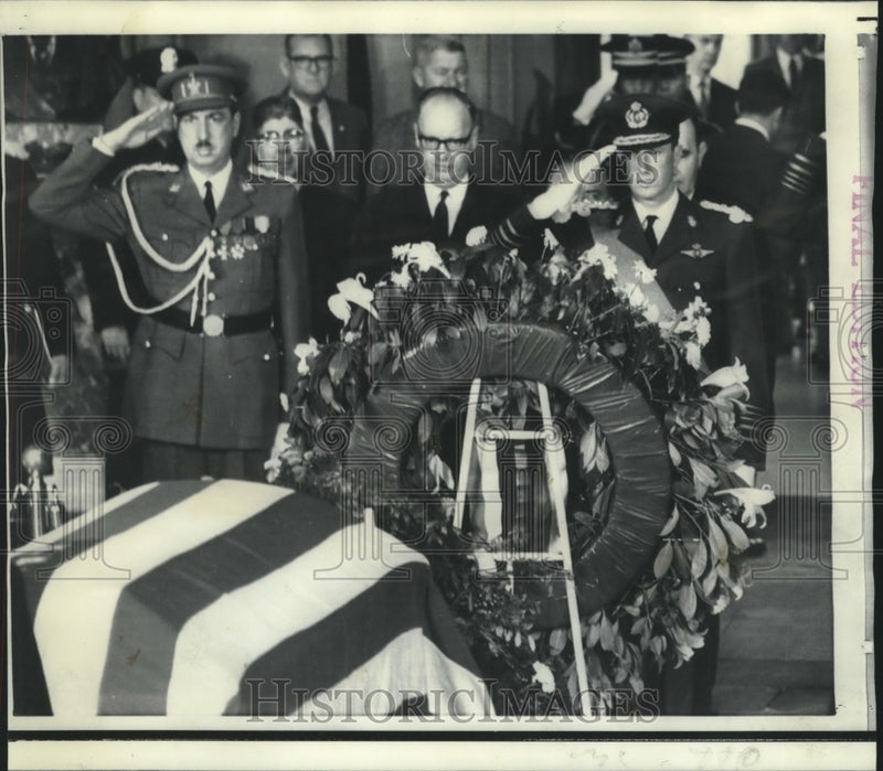 Load image into Gallery viewer, 1969 Press Photo King Baudouin &amp; others salute casket of Dwight D. Eisenhower
