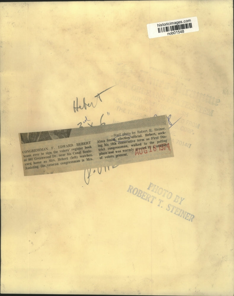 1974 Press Photo Cong. Edward Hebert with wife & Alma Smith, election official